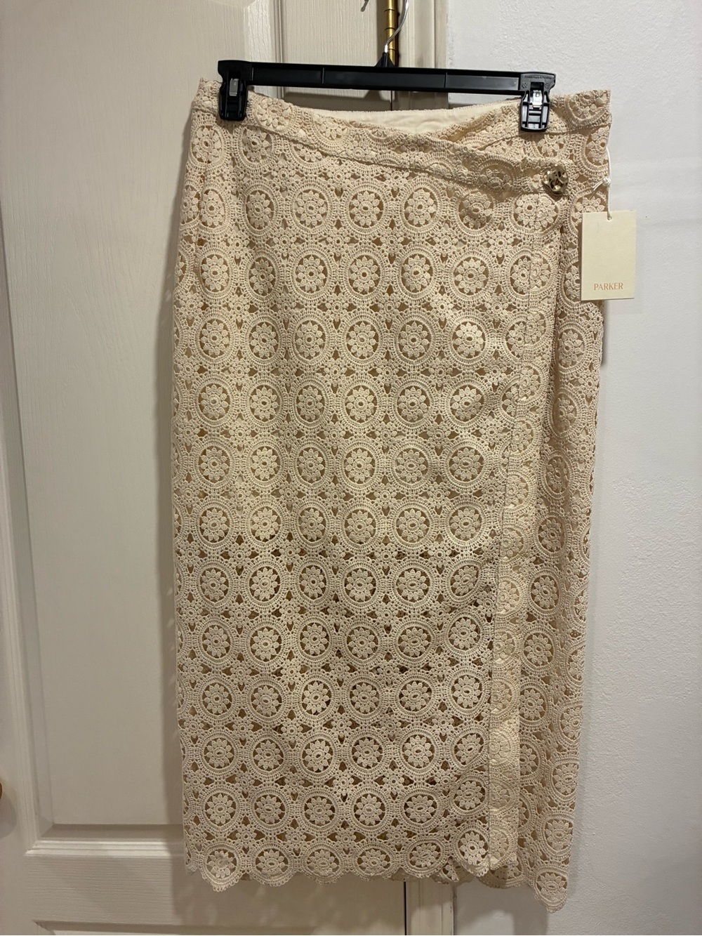 Parker Cream Crochet Wrap Midi Skirt Large New